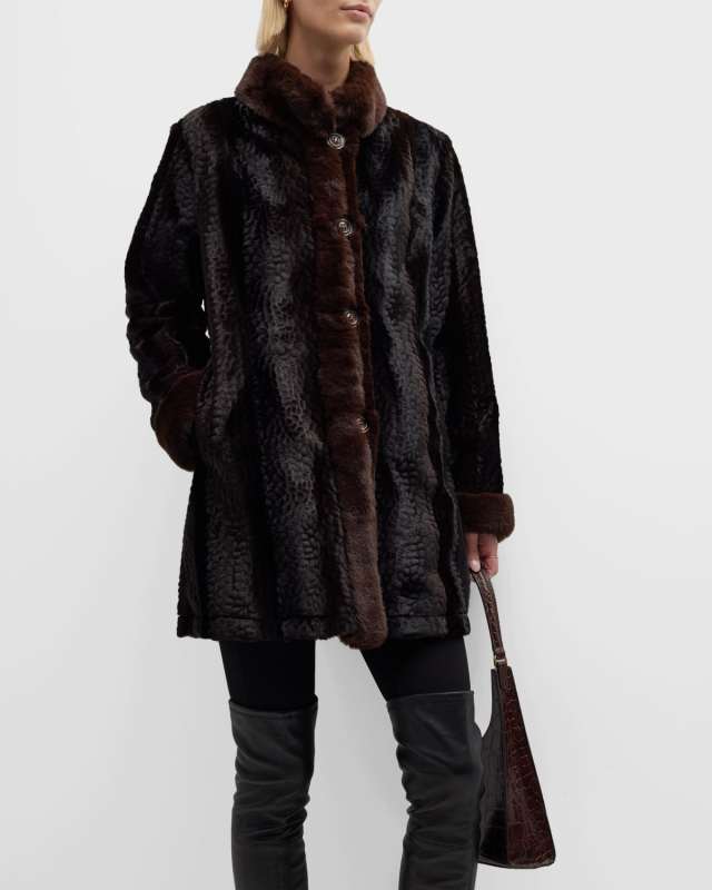 Two-Tone Reversible Faux Fur Coat